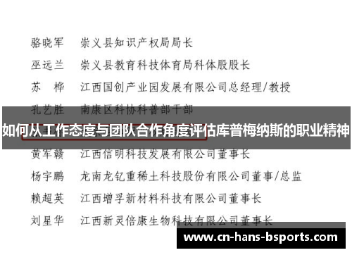 如何从工作态度与团队合作角度评估库普梅纳斯的职业精神